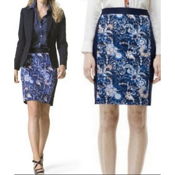 CLUB MONACO | Floral Pencil Skirt Navy Blue | Sz. 6 - Picture 1 of 8